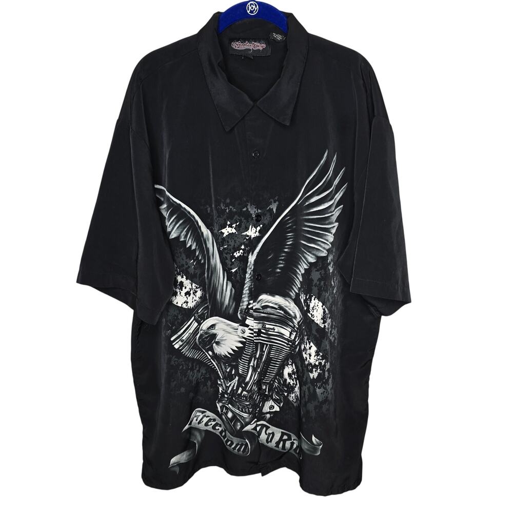 VTG Sapphire Lounge Black Eagle Freedom to Ride Short Sleeve Button-up Shirt XXL